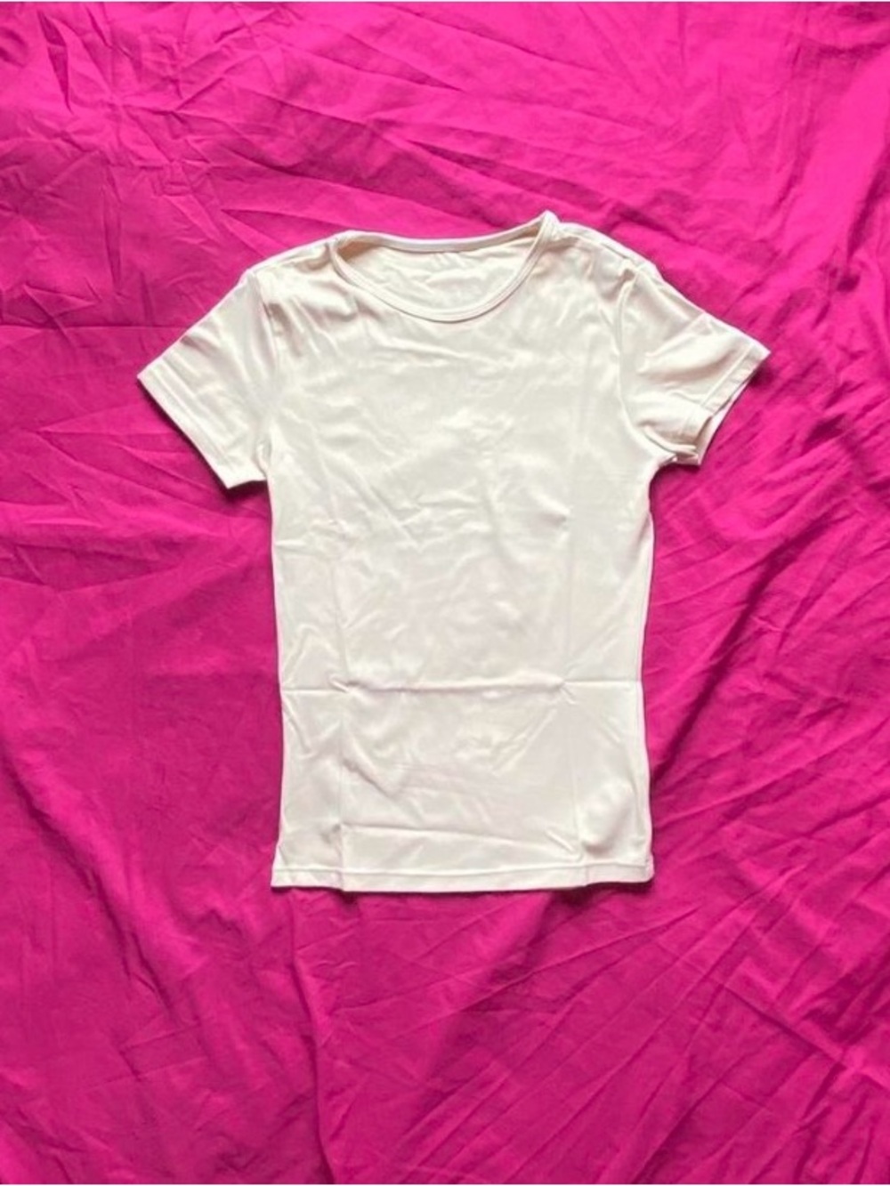 Women Pearl White Crew Neck Women’s Tee Spandex and polyester